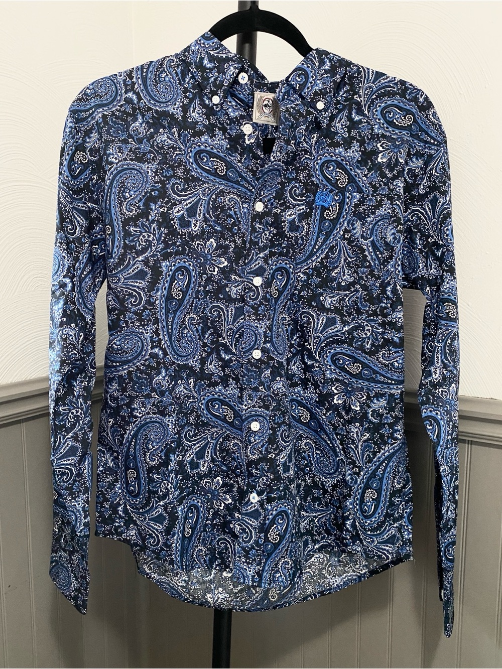 NWT Cinch Youth Boys XL 14 Blue Paisley Western Snap Shirt
